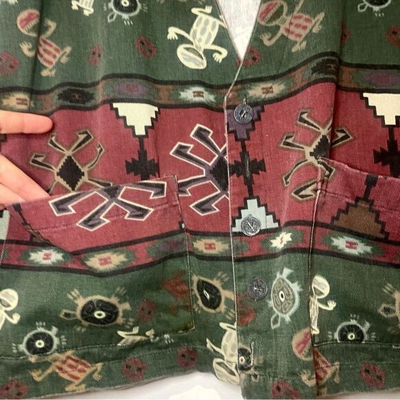 VNTG Chico's Design Vest SZ 2 Large Southwestern Aztec Print Oversized Bohemian - Picture 4 of 7
